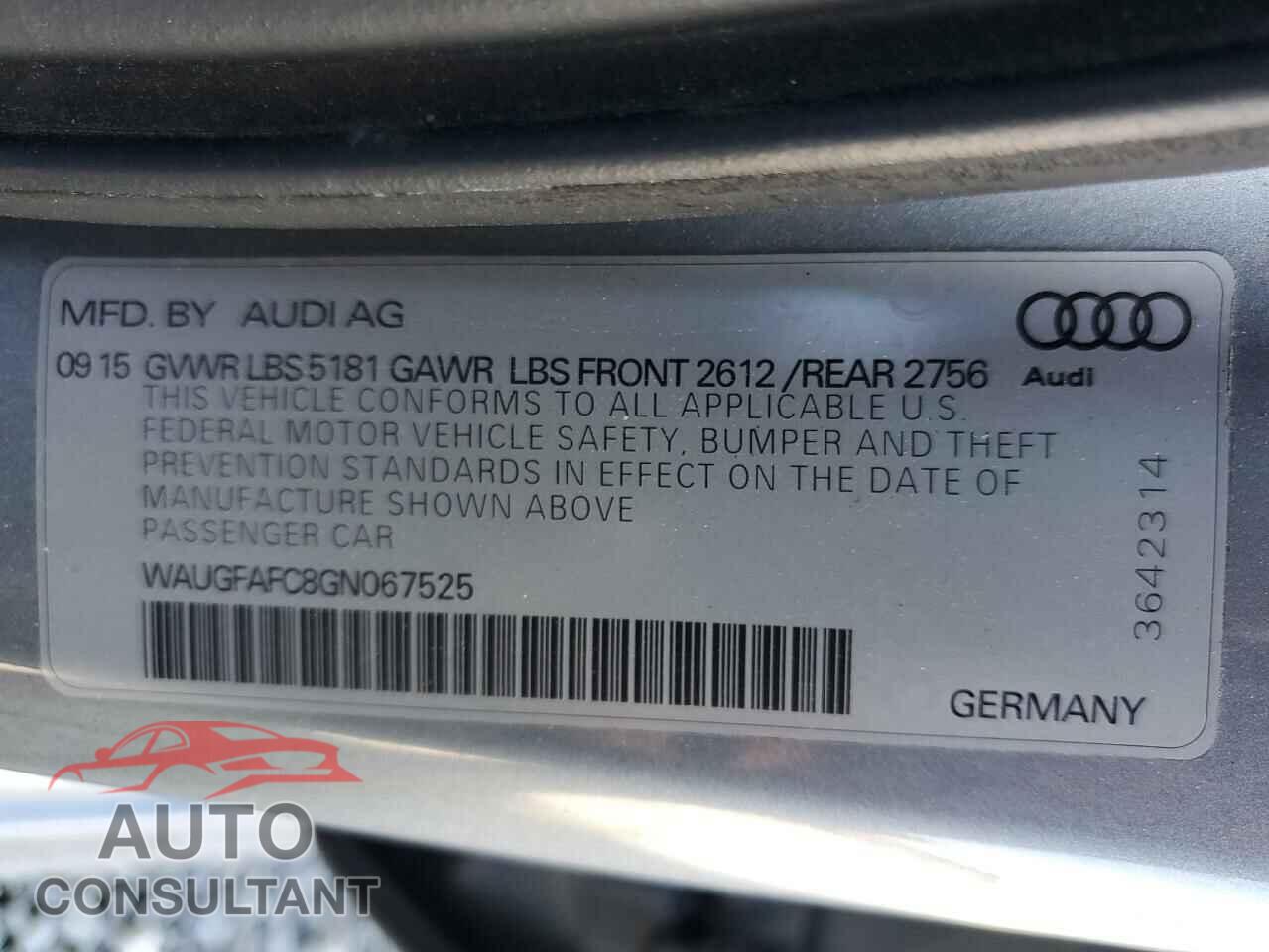 AUDI A6 2016 - WAUGFAFC8GN067525