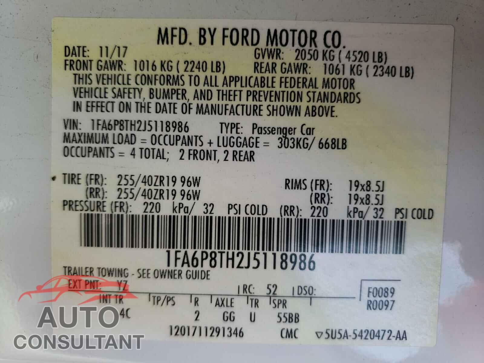 FORD MUSTANG 2018 - 1FA6P8TH2J5118986