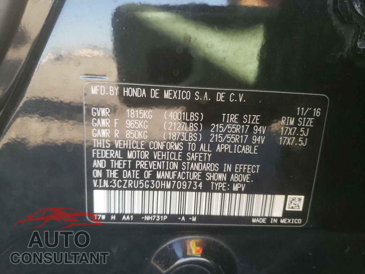 HONDA HR-V 2017 - 3CZRU5G30HM709734