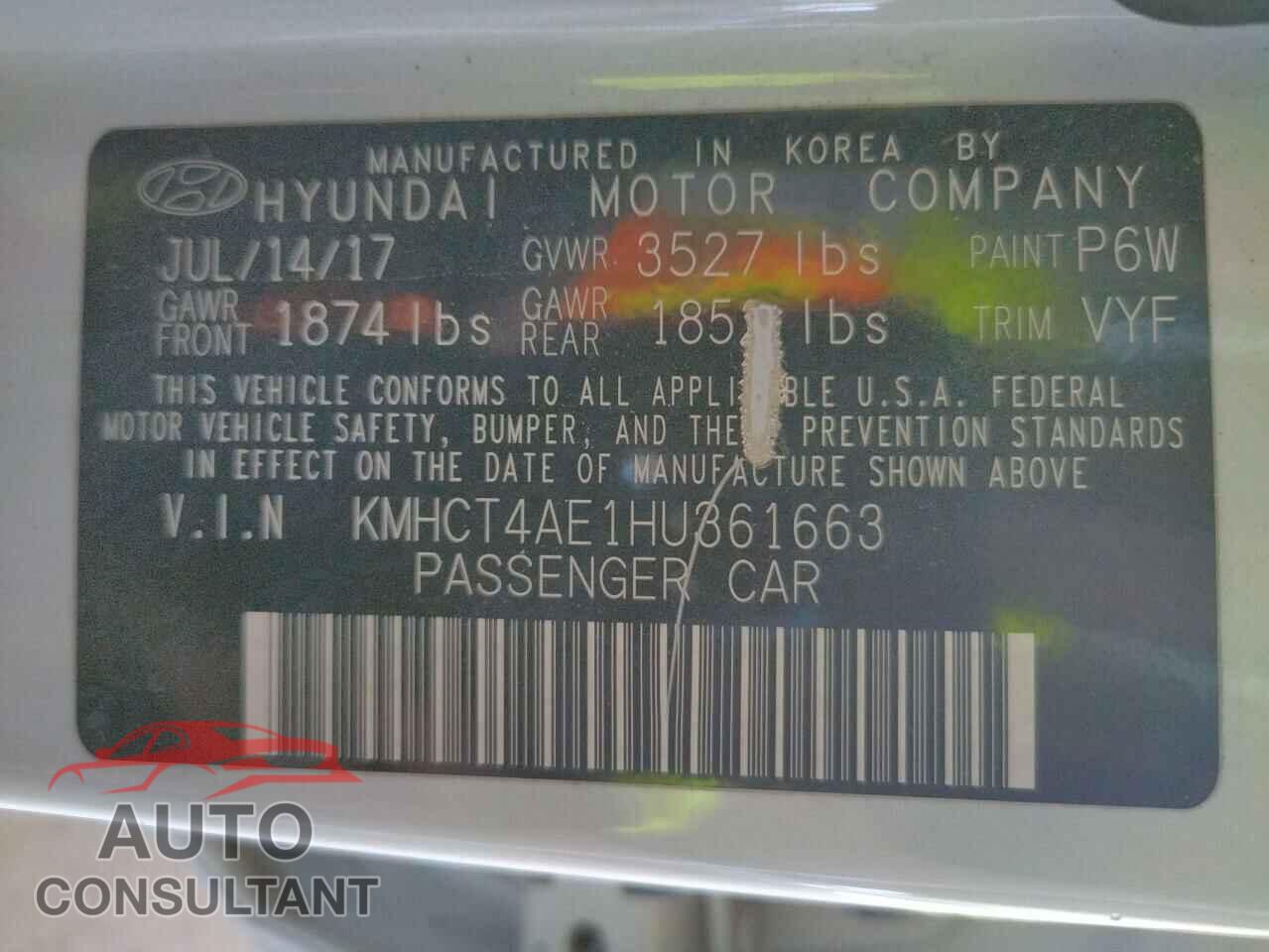 HYUNDAI ACCENT 2017 - KMHCT4AE1HU361663