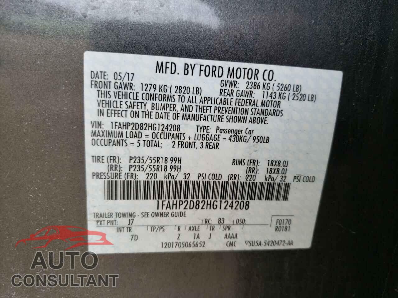 FORD TAURUS 2017 - 1FAHP2D82HG124208