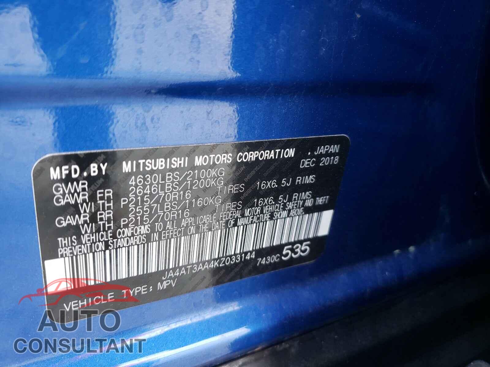 MITSUBISHI ECLIPSE 2019 - JA4AT3AA4KZ033144