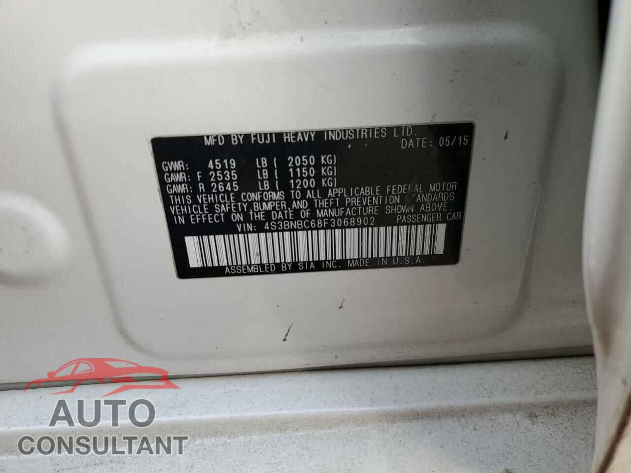 SUBARU LEGACY 2015 - 4S3BNBC68F3068902