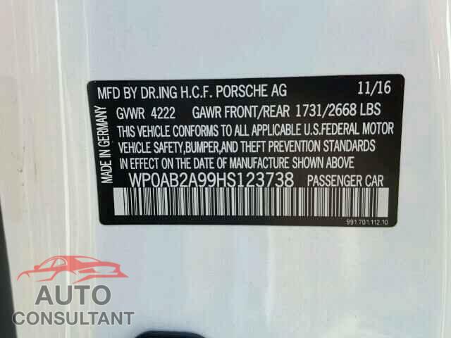 PORSCHE 911 2017 - WP0AB2A99HS123738