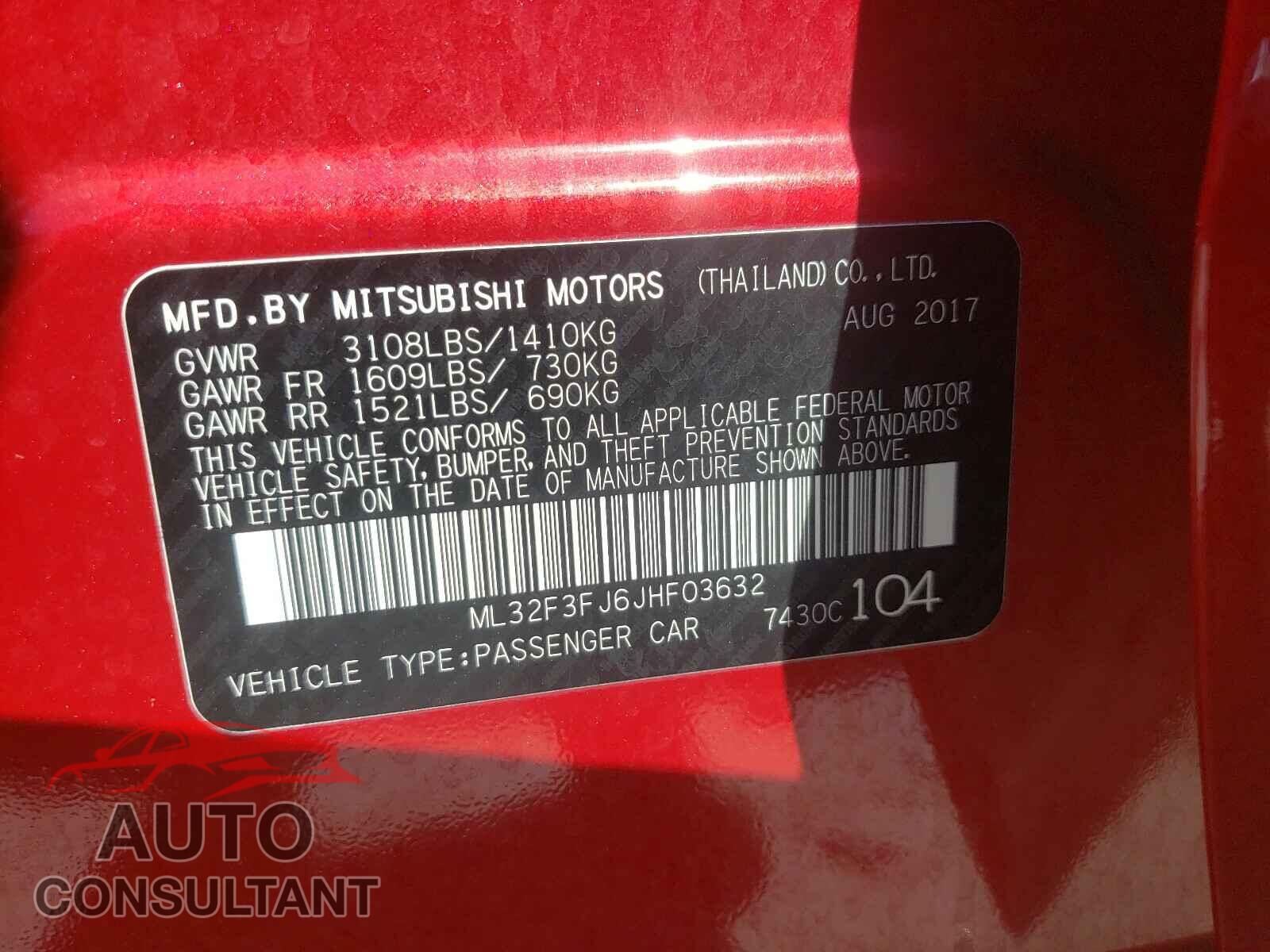 MITSUBISHI MIRAGE 2018 - ML32F3FJ6JHF03632