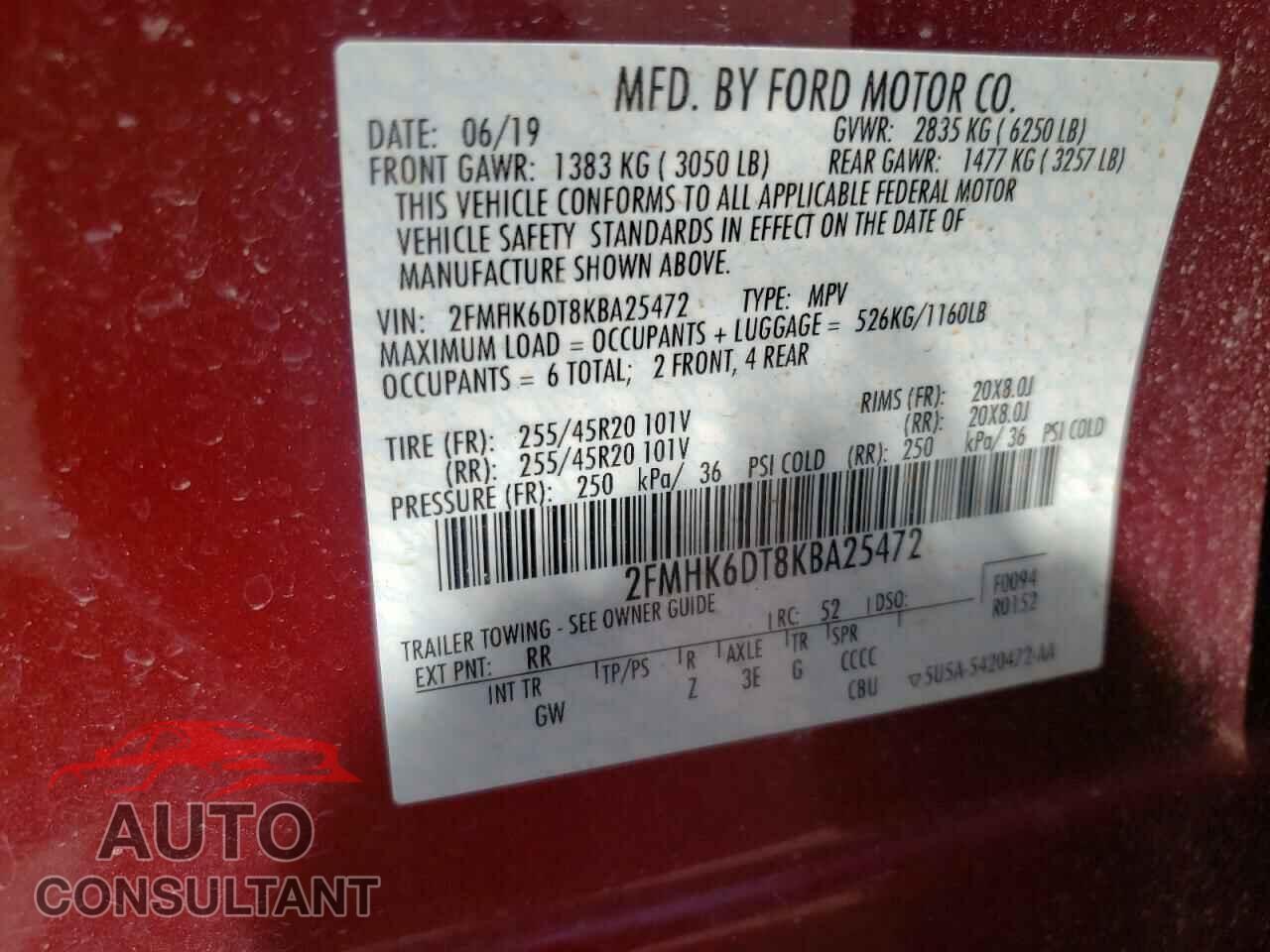 FORD FLEX 2019 - 2FMHK6DT8KBA25472