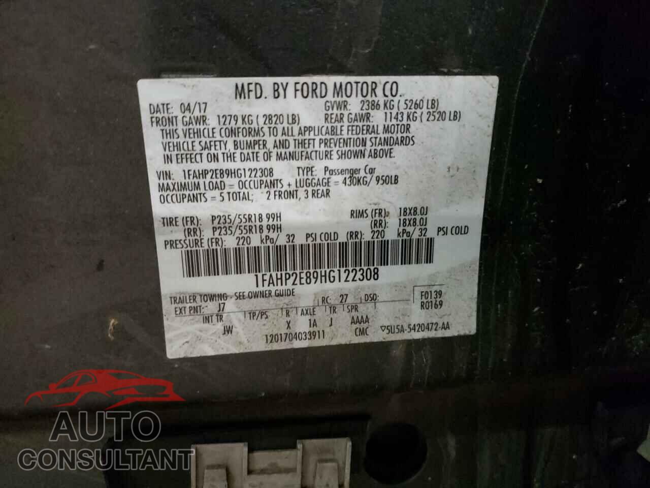 FORD TAURUS 2017 - 1FAHP2E89HG122308