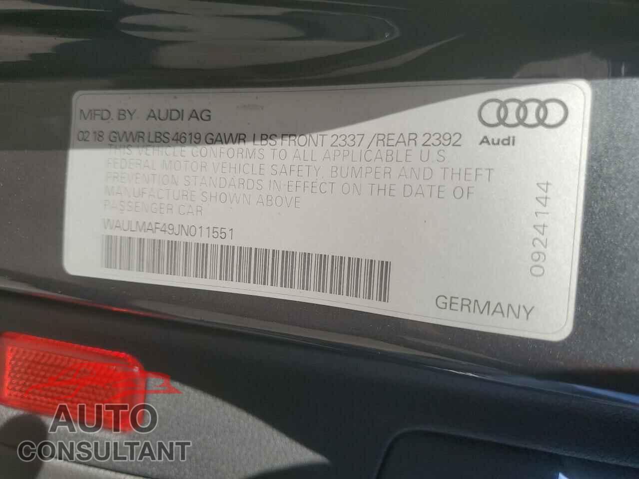 AUDI A4 2018 - WAULMAF49JN011551