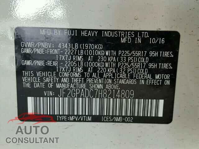 SUBARU ALL OTHER 2017 - JF2GPADC7H8214809