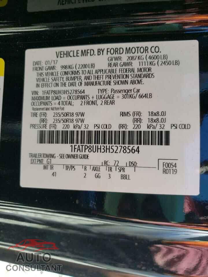 FORD MUSTANG 2017 - 1FATP8UH3H5278564