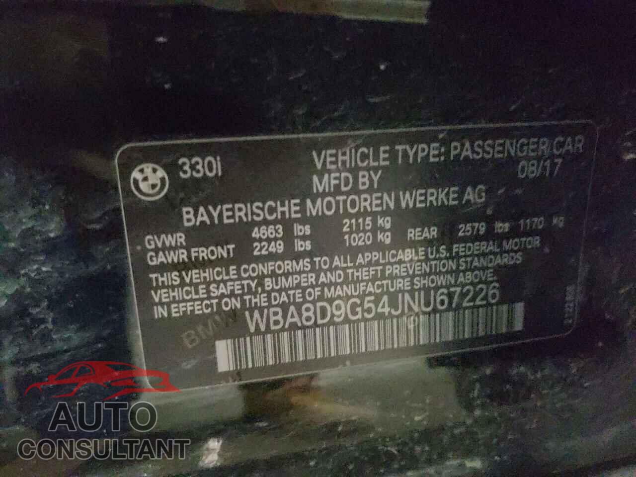 BMW 3 SERIES 2018 - WBA8D9G54JNU67226