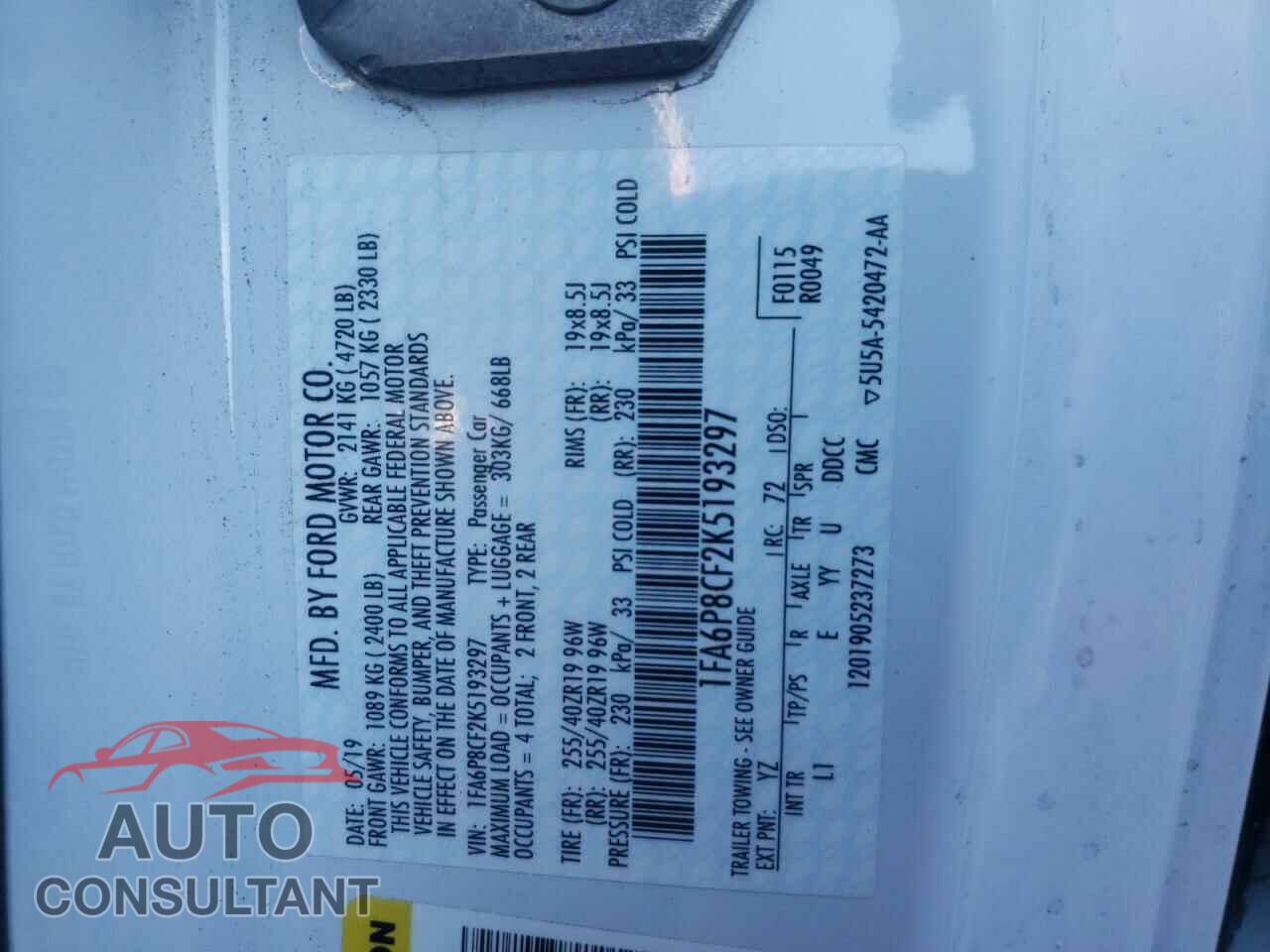 FORD MUSTANG 2019 - 1FA6P8CF2K5193297