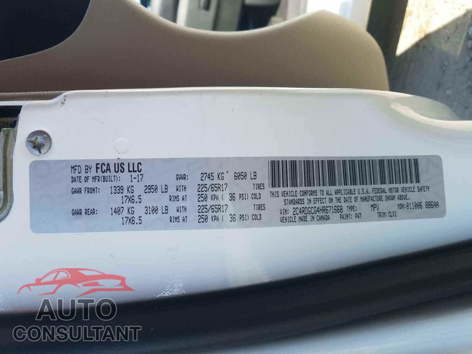 DODGE GRAND CARA 2017 - 2C4RDGCG4HR671668