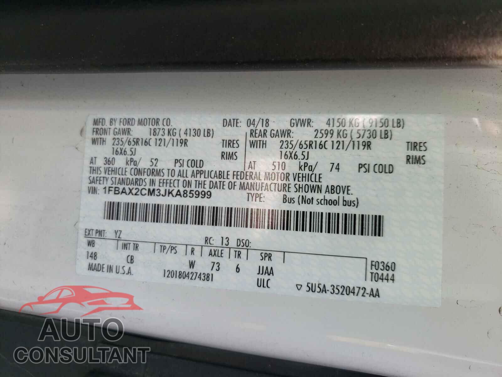 FORD TRANSIT CO 2018 - 1FBAX2CM3JKA85999
