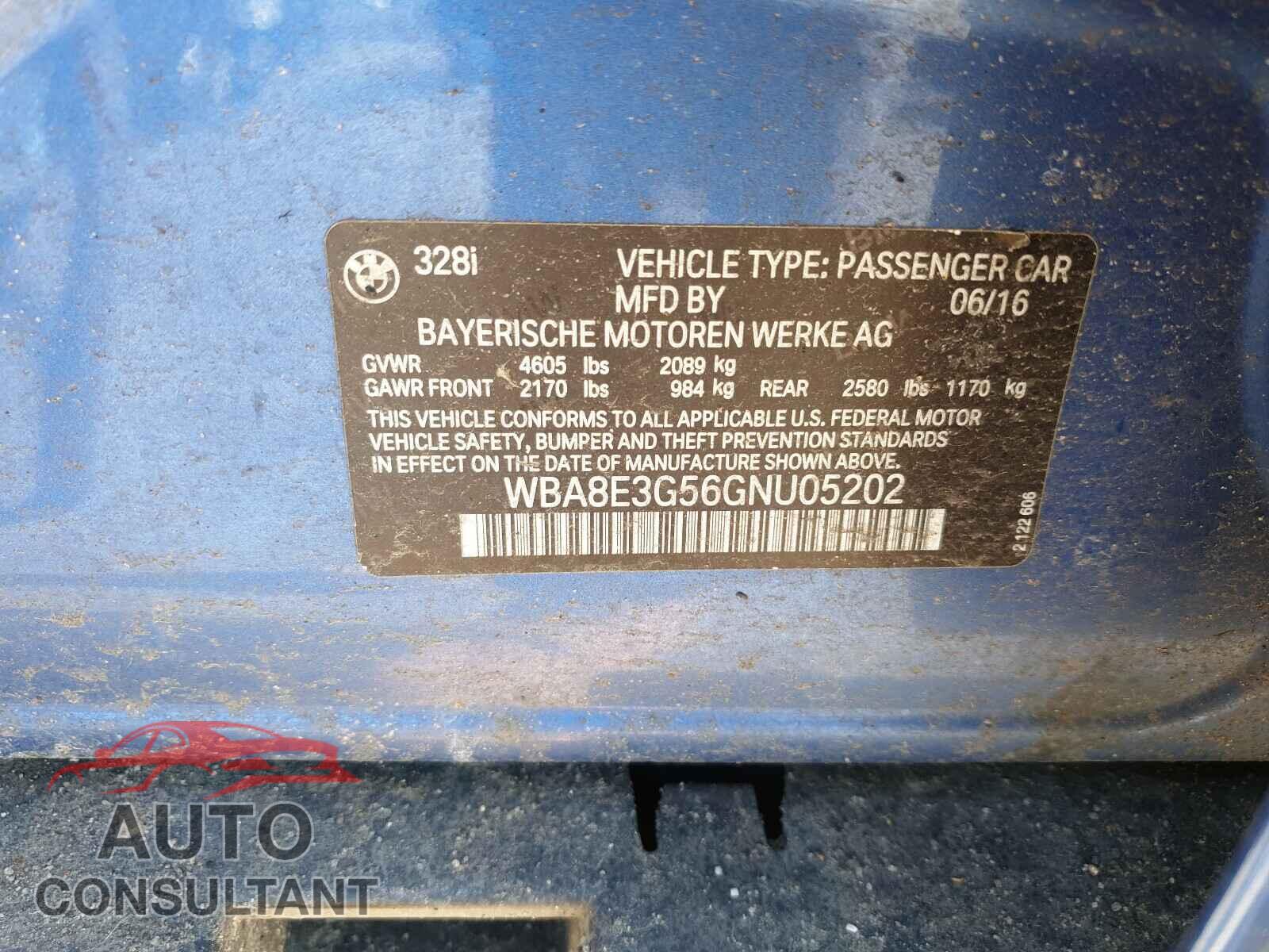 BMW 3 SERIES 2016 - WBA8E3G56GNU05202