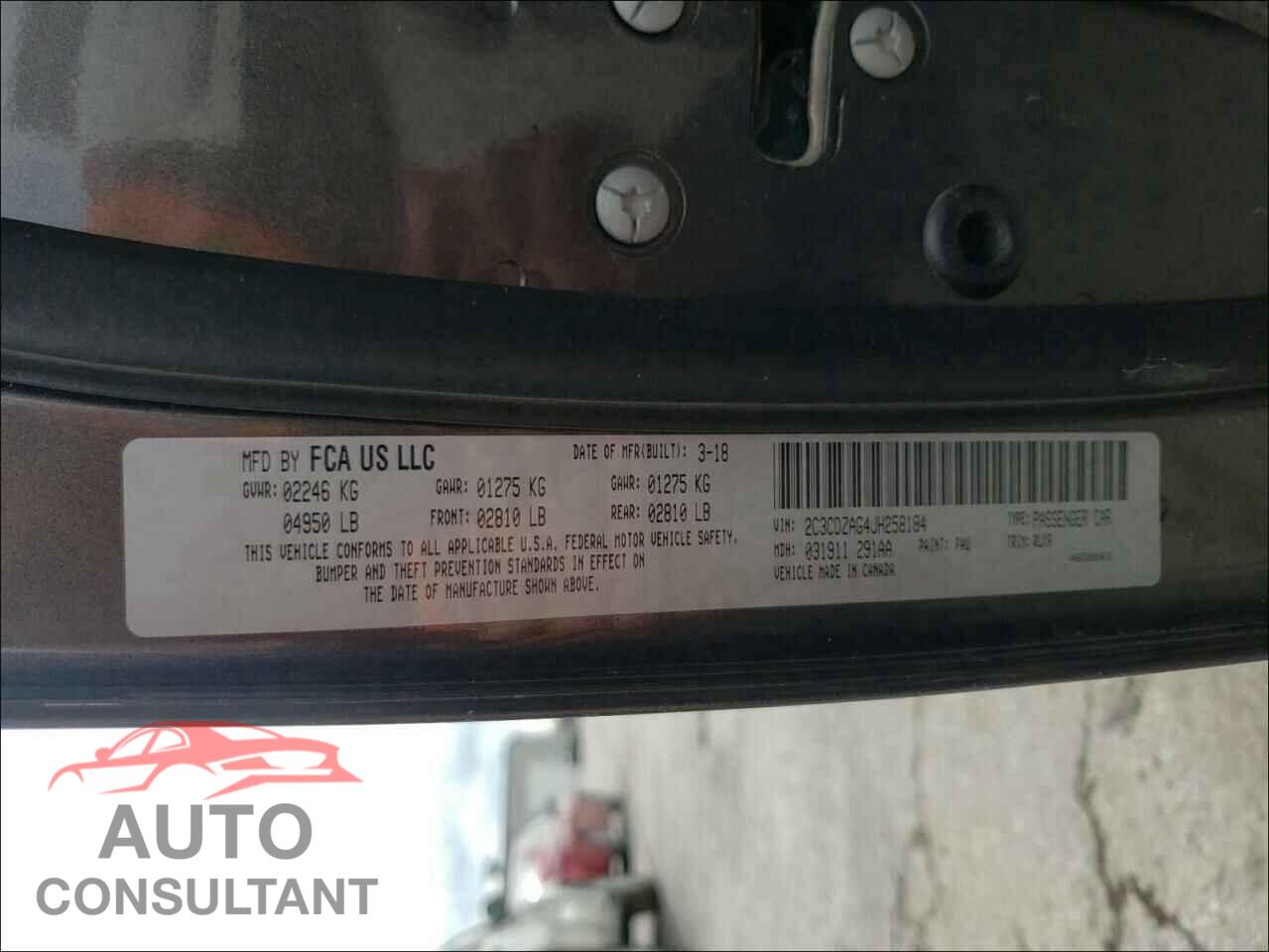DODGE CHALLENGER 2018 - 2C3CDZAG4JH258184
