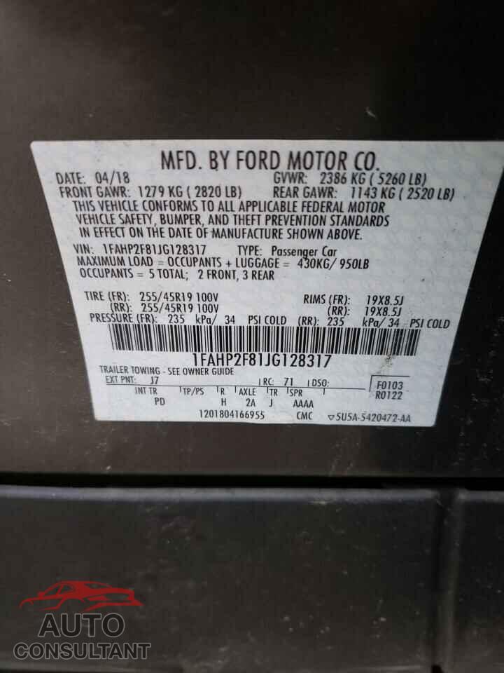 FORD TAURUS 2018 - 1FAHP2F81JG128317