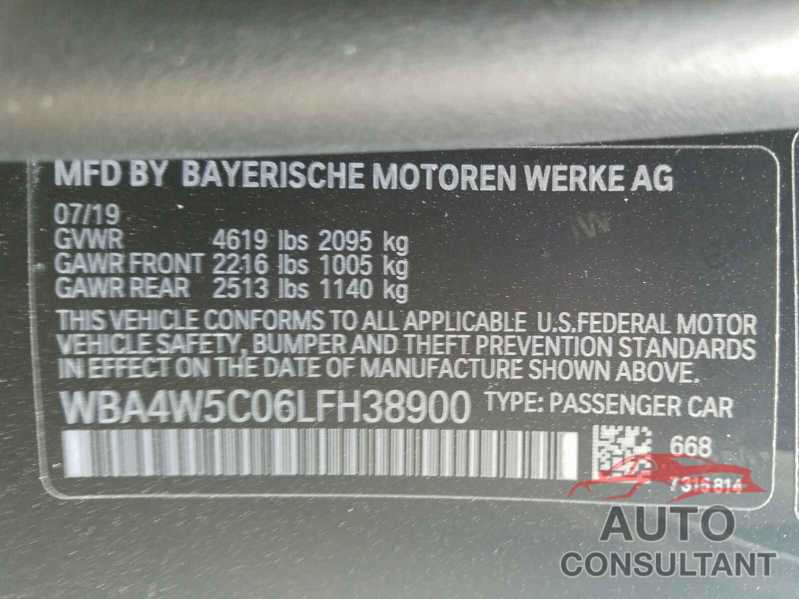 BMW 4 SERIES 2020 - WBA4W5C06LFH38900