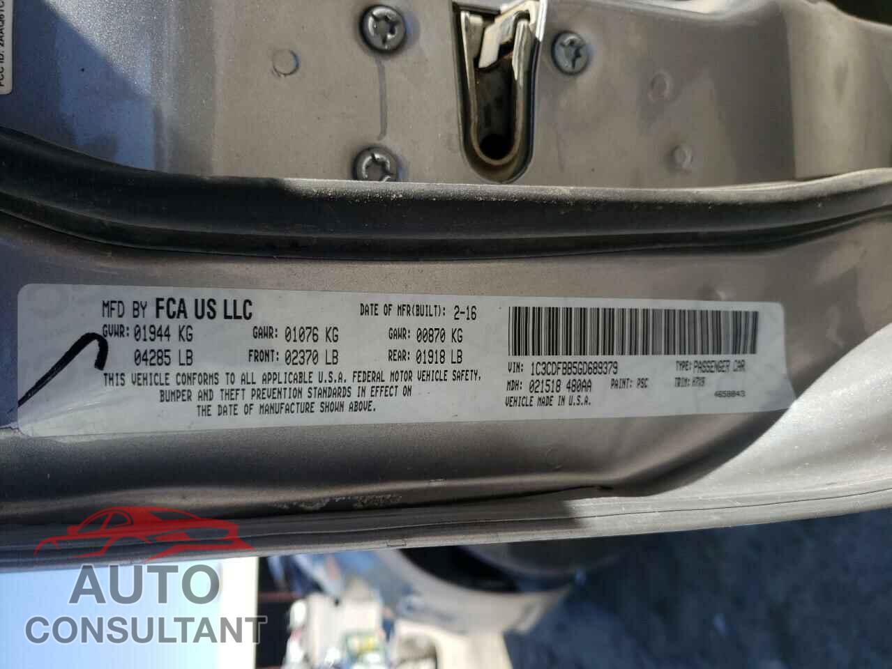 DODGE DART 2016 - 1C3CDFBB5GD689379