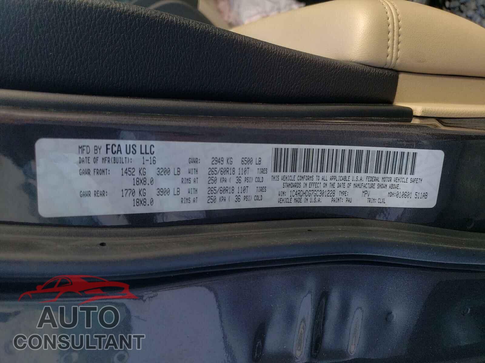 DODGE DURANGO 2016 - 1C4RDHDG7GC301228