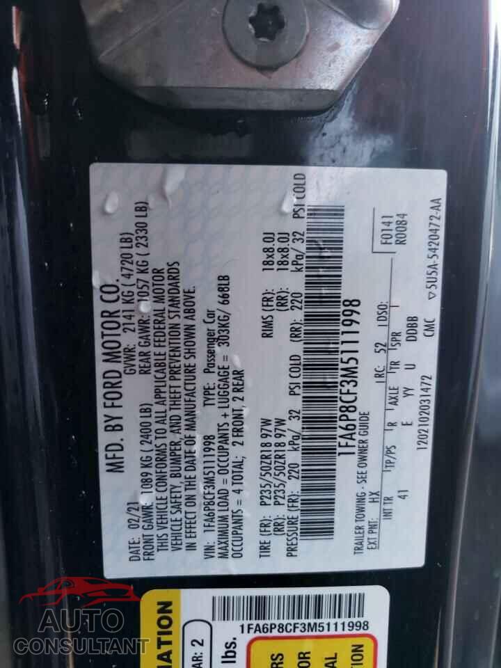 FORD MUSTANG 2021 - 1FA6P8CF3M5111998