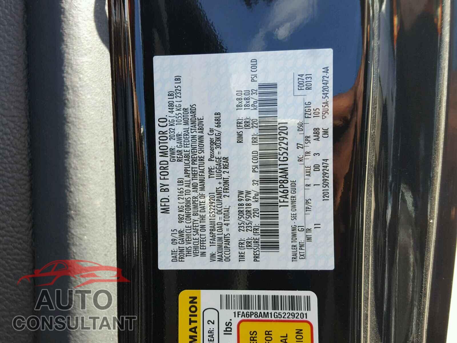 FORD MUSTANG 2016 - 1FA6P8AM1G5229201