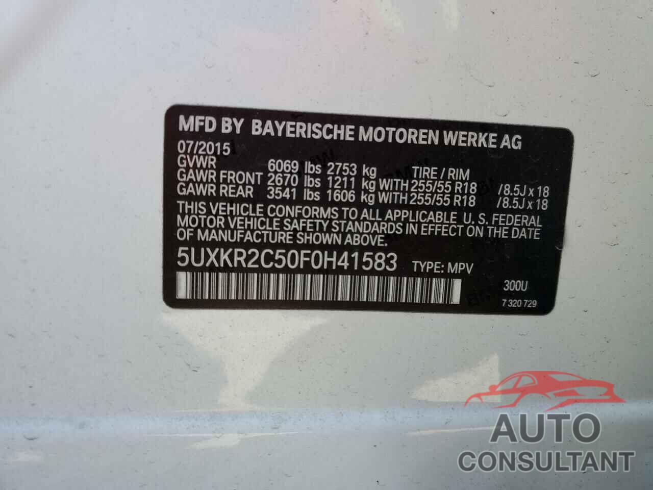 BMW X5 2015 - 5UXKR2C50F0H41583
