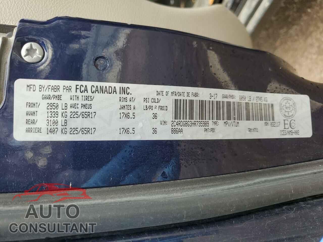 DODGE CARAVAN 2017 - 2C4RDGBG3HR735989