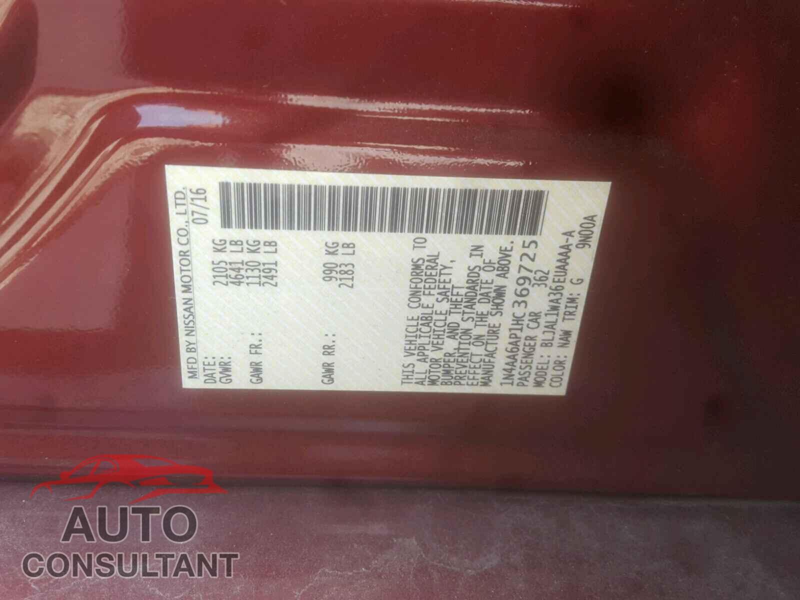 NISSAN MAXIMA 2017 - 1N4AA6AP1HC369725