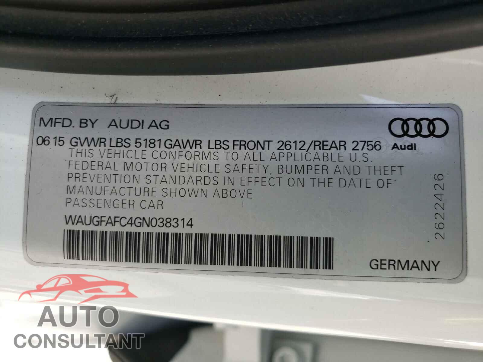 AUDI A6 2016 - WAUGFAFC4GN038314