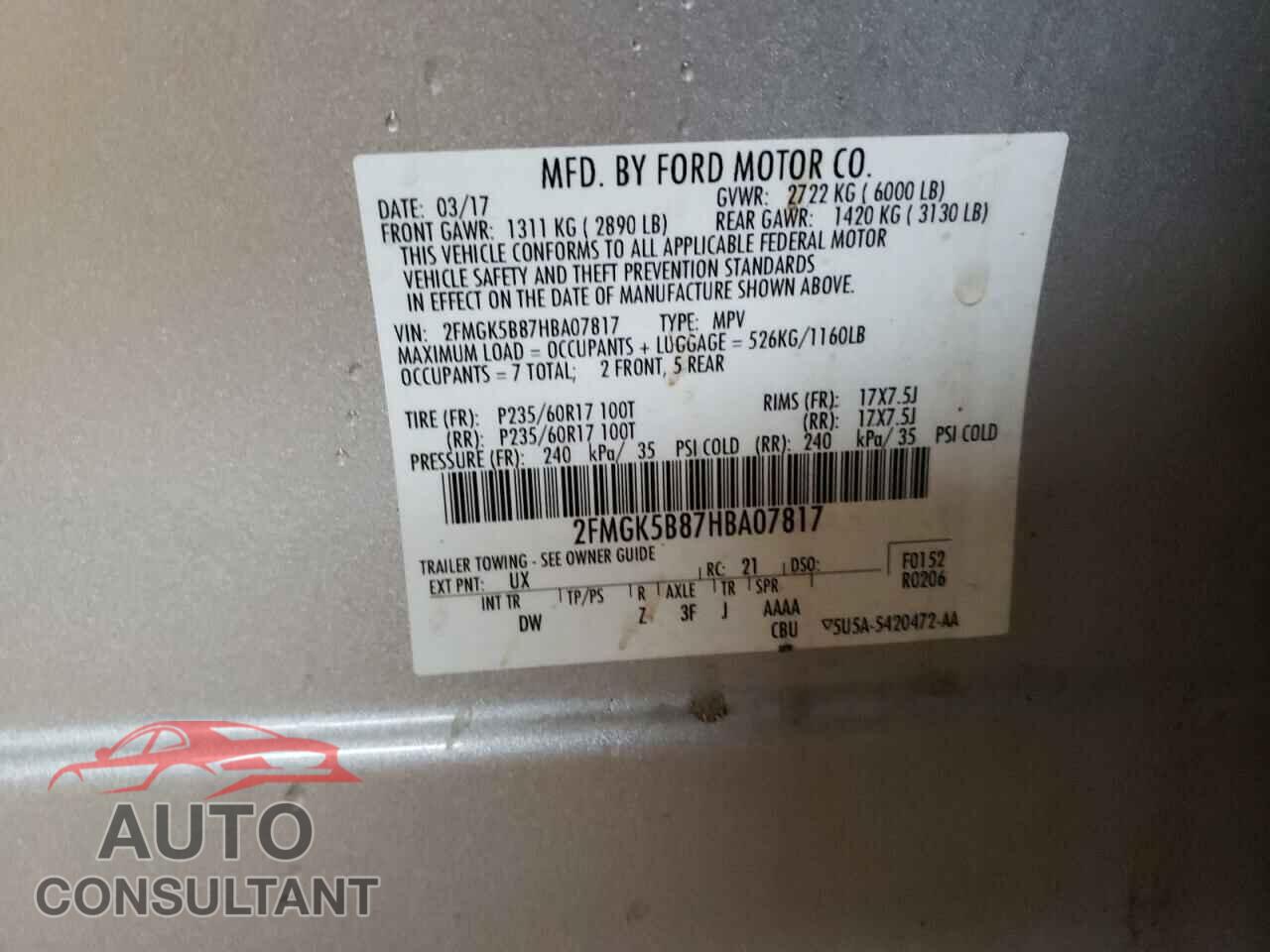 FORD FLEX 2017 - 2FMGK5B87HBA07817