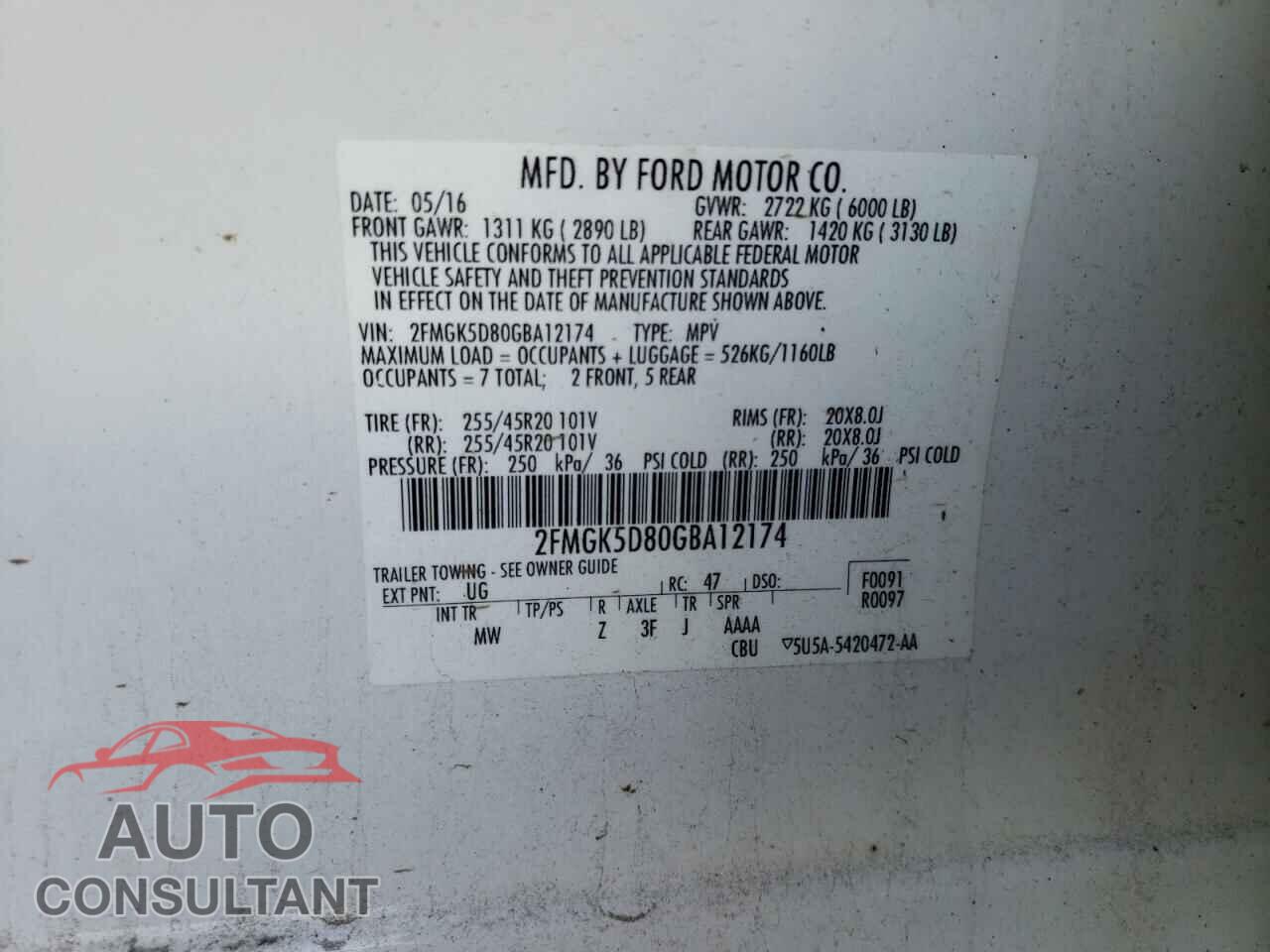 FORD FLEX 2016 - 2FMGK5D80GBA12174