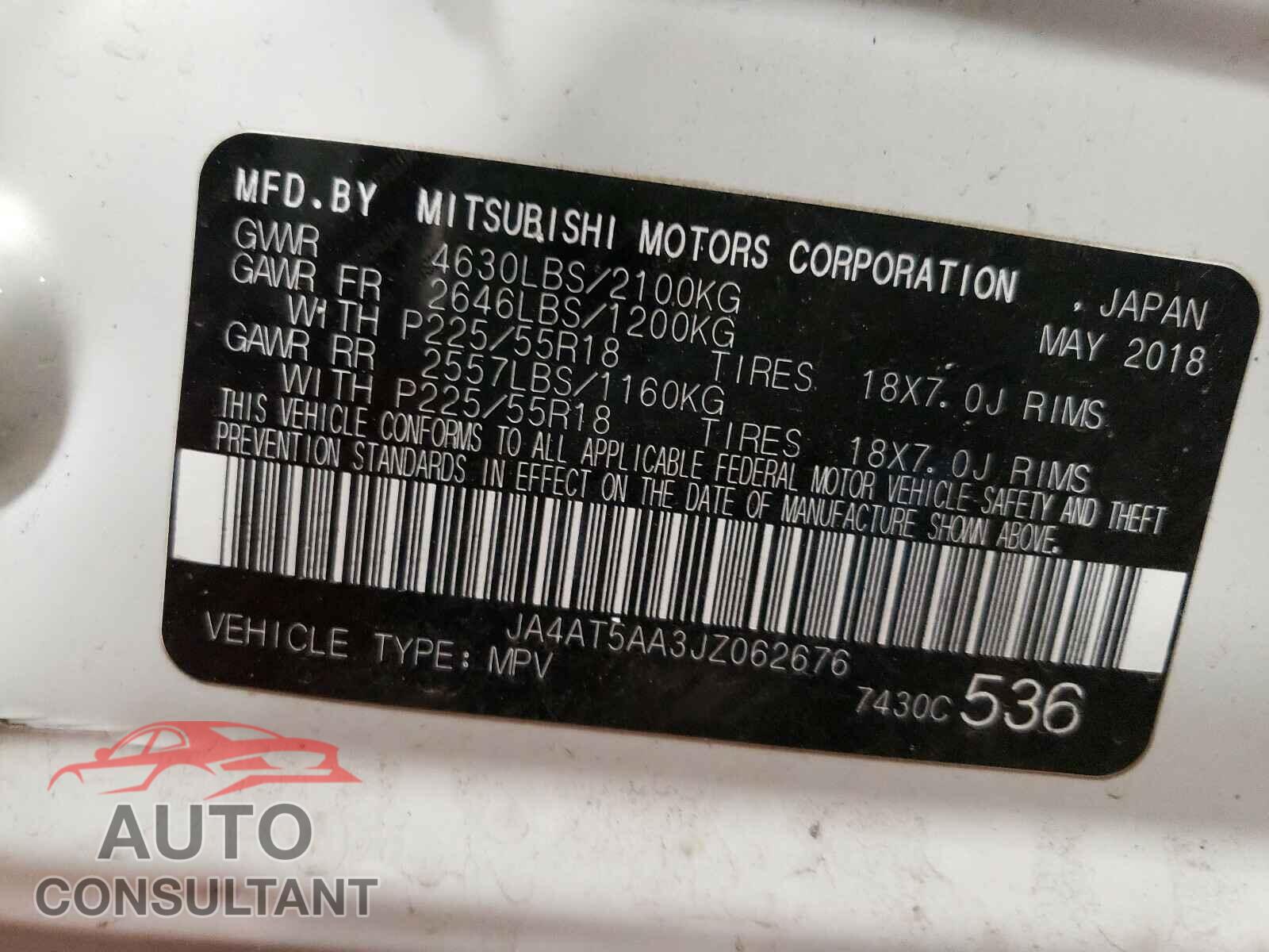 MITSUBISHI ECLIPSE 2018 - JA4AT5AA3JZ062676