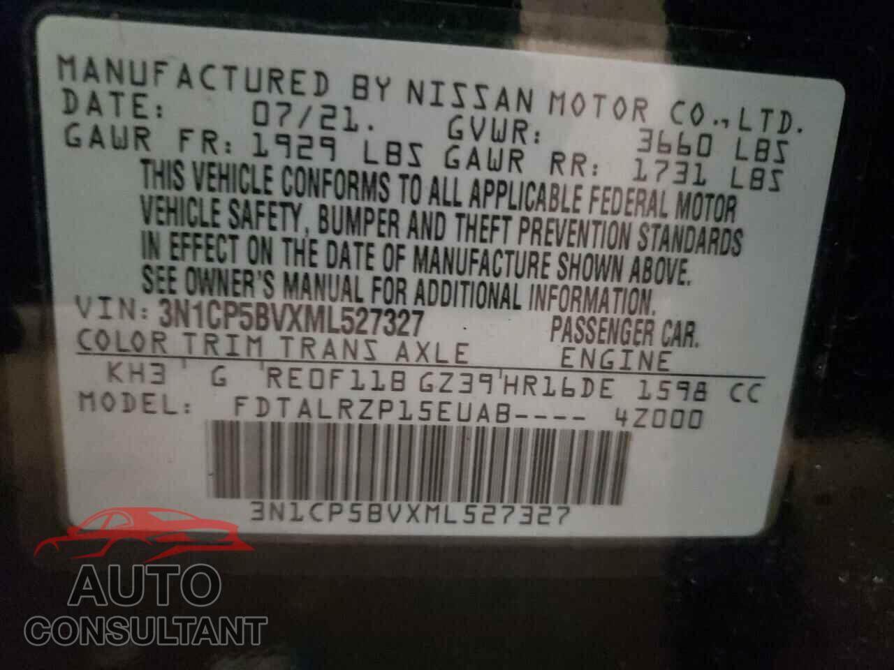 NISSAN KICKS 2021 - 3N1CP5BVXML527327