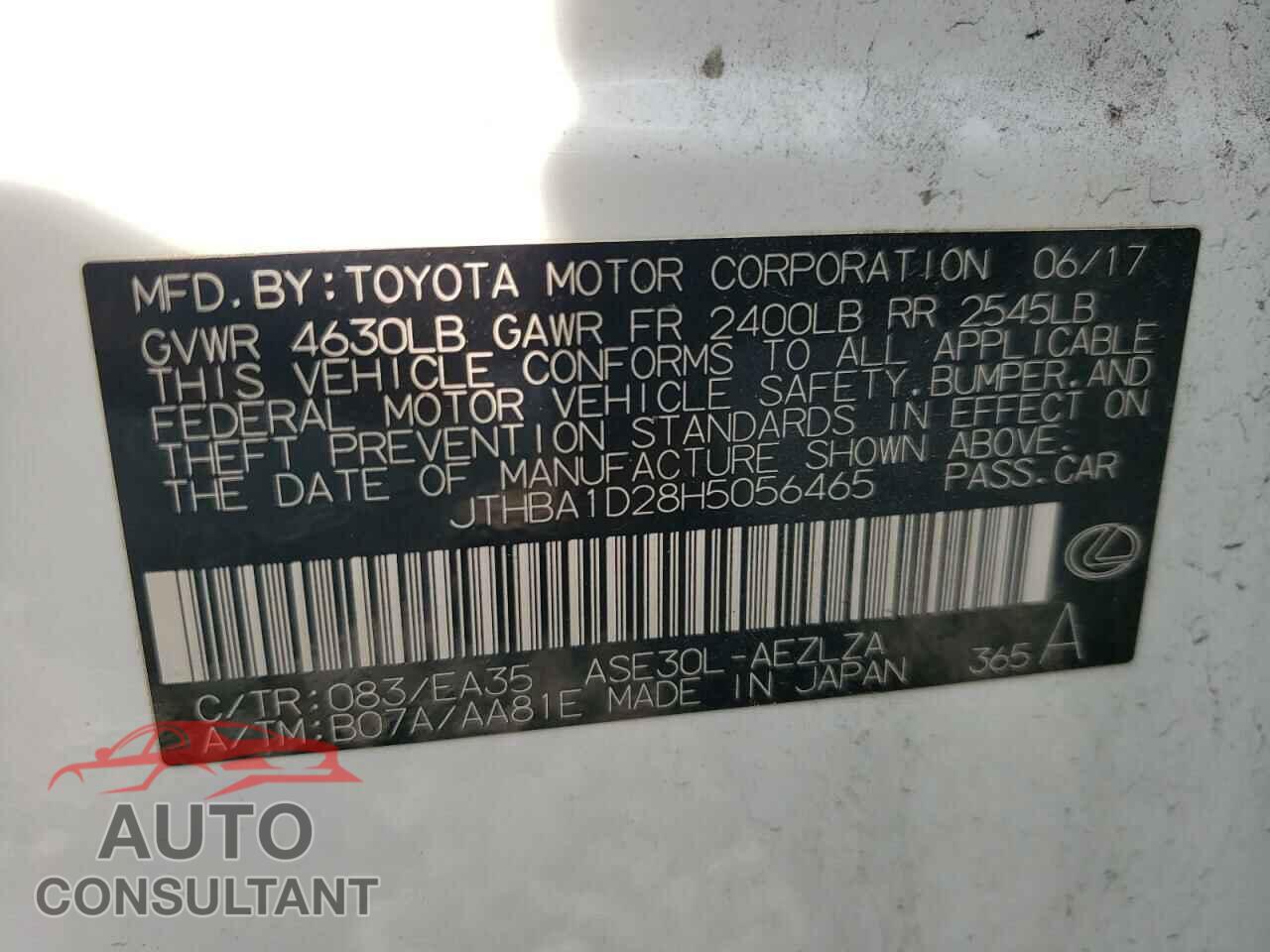 LEXUS IS 2017 - JTHBA1D28H5056465