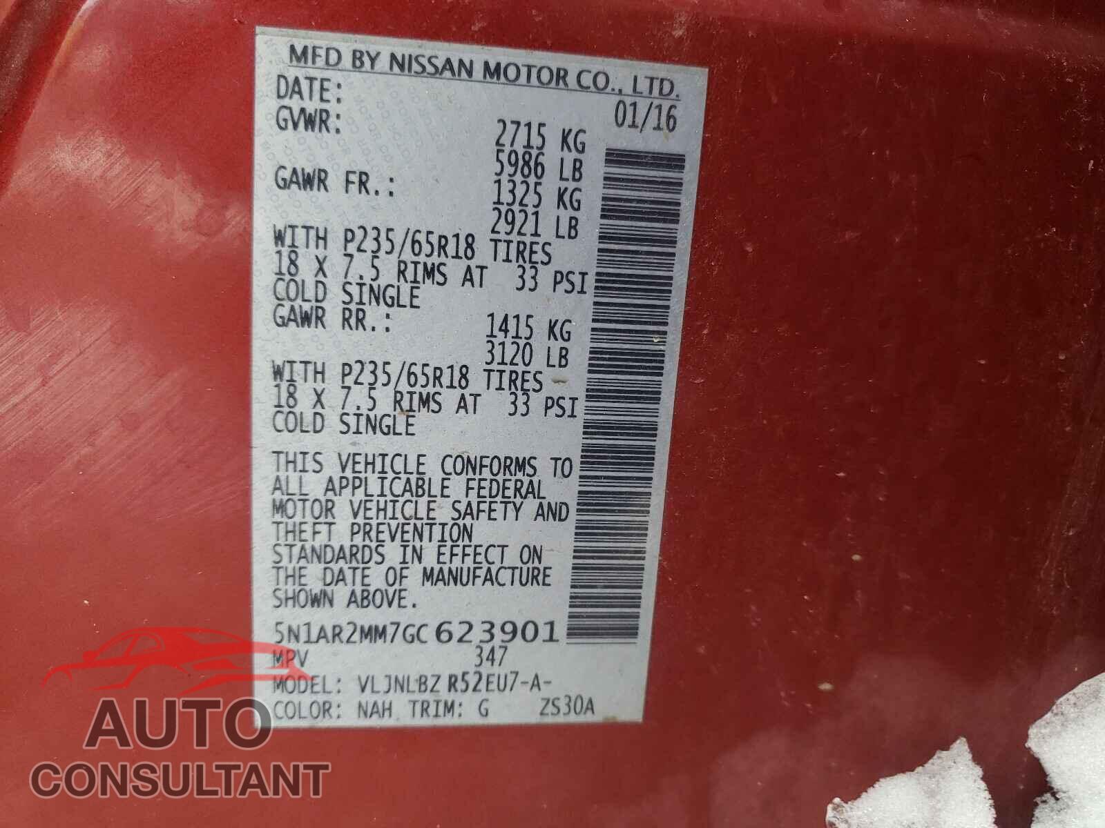NISSAN PATHFINDER 2016 - 5N1AR2MM7GC623901