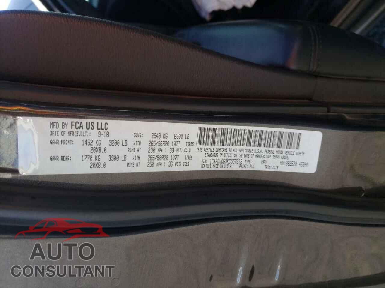 DODGE DURANGO 2019 - 1C4RDJDG3KC557303
