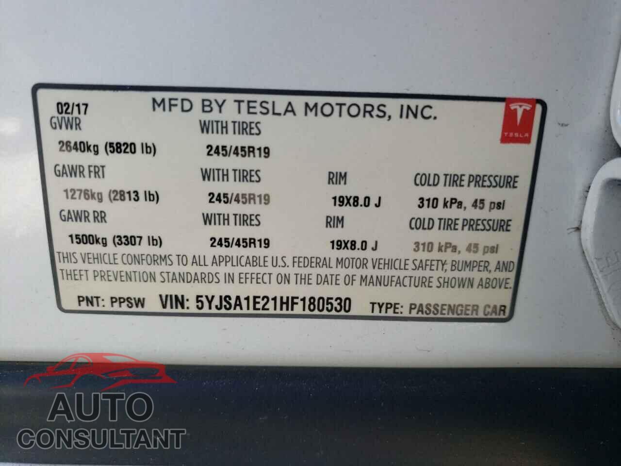 TESLA MODEL S 2017 - 5YJSA1E21HF180530