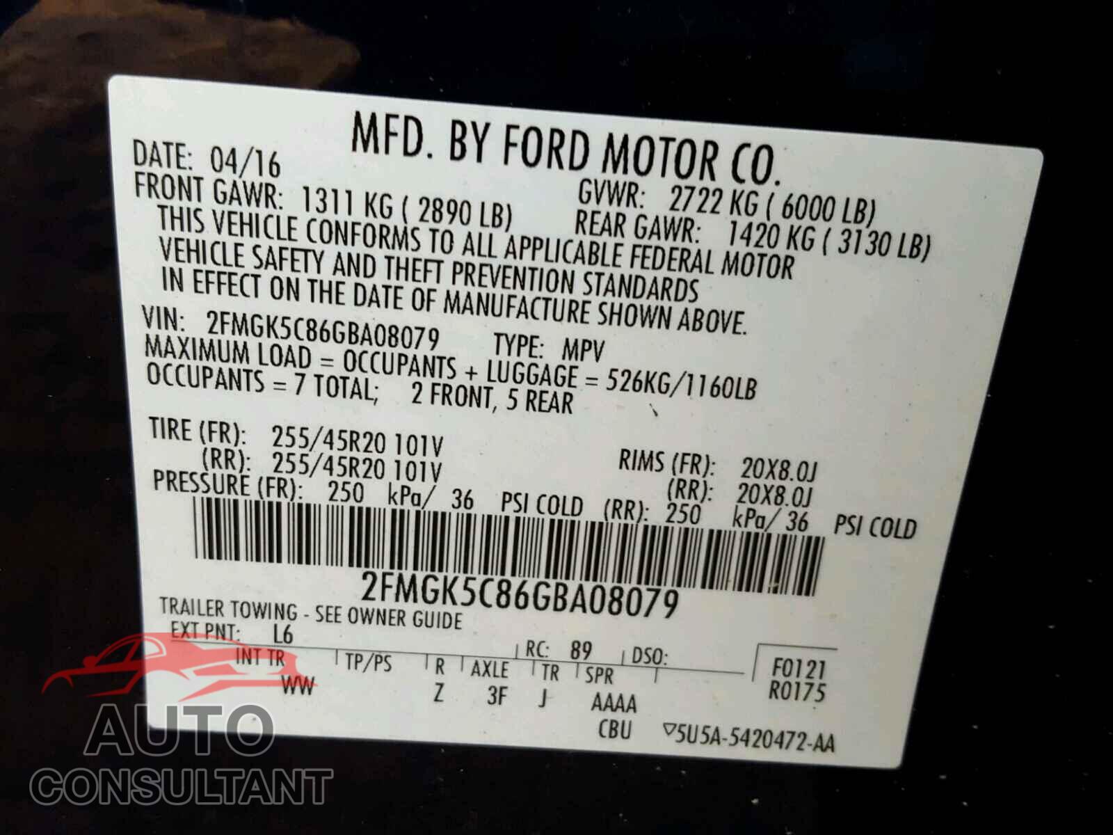 FORD FLEX 2016 - 2FMGK5C86GBA08079