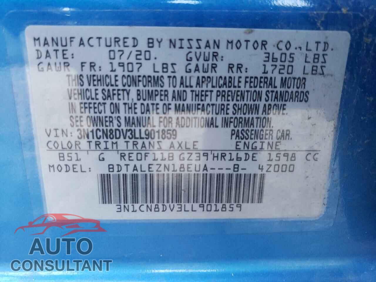 NISSAN VERSA 2020 - 3N1CN8DV3LL901859