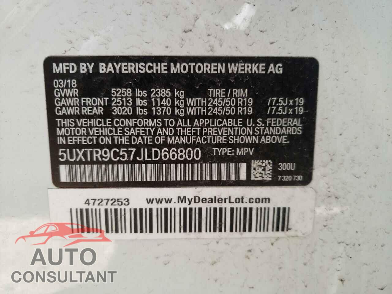 BMW X3 2018 - 5UXTR9C57JLD66800