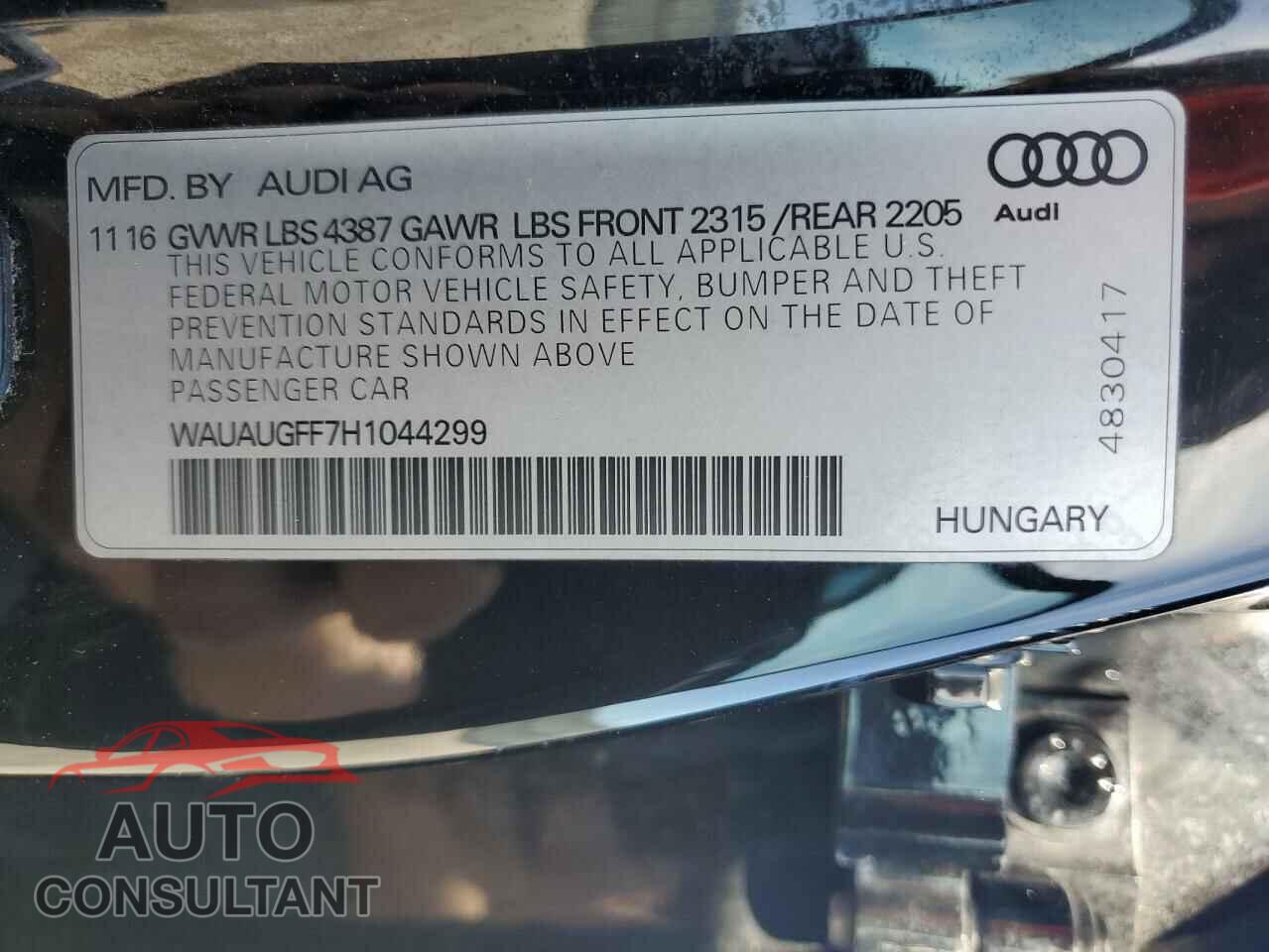 AUDI A3 2017 - WAUAUGFF7H1044299