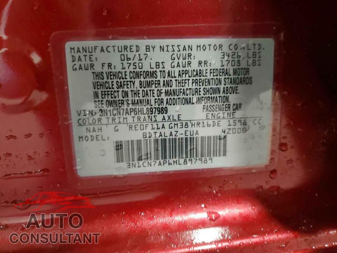 NISSAN VERSA 2017 - 3N1CN7AP6HL897989