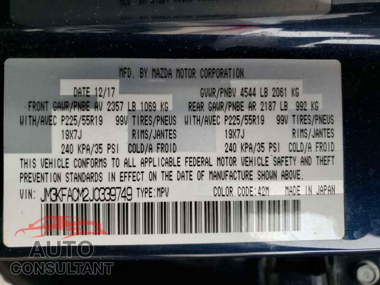MAZDA CX-5 2018 - JM3KFACM2J0339749