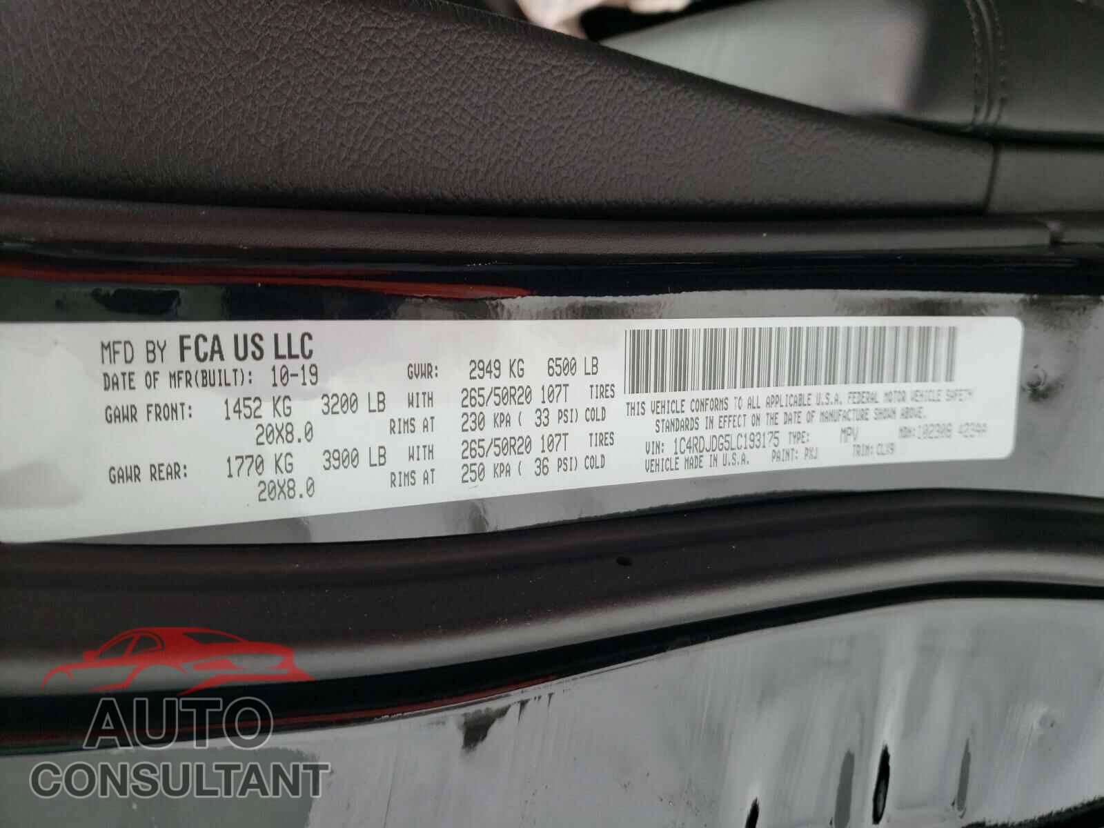 DODGE DURANGO 2020 - 5J6RW2H89LL032194