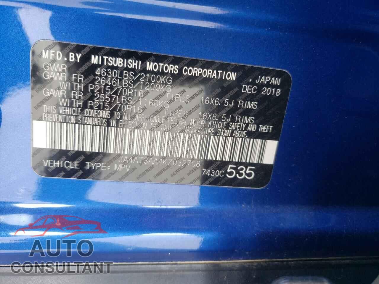 MITSUBISHI ECLIPSE 2019 - JA4AT3AA4KZ032706