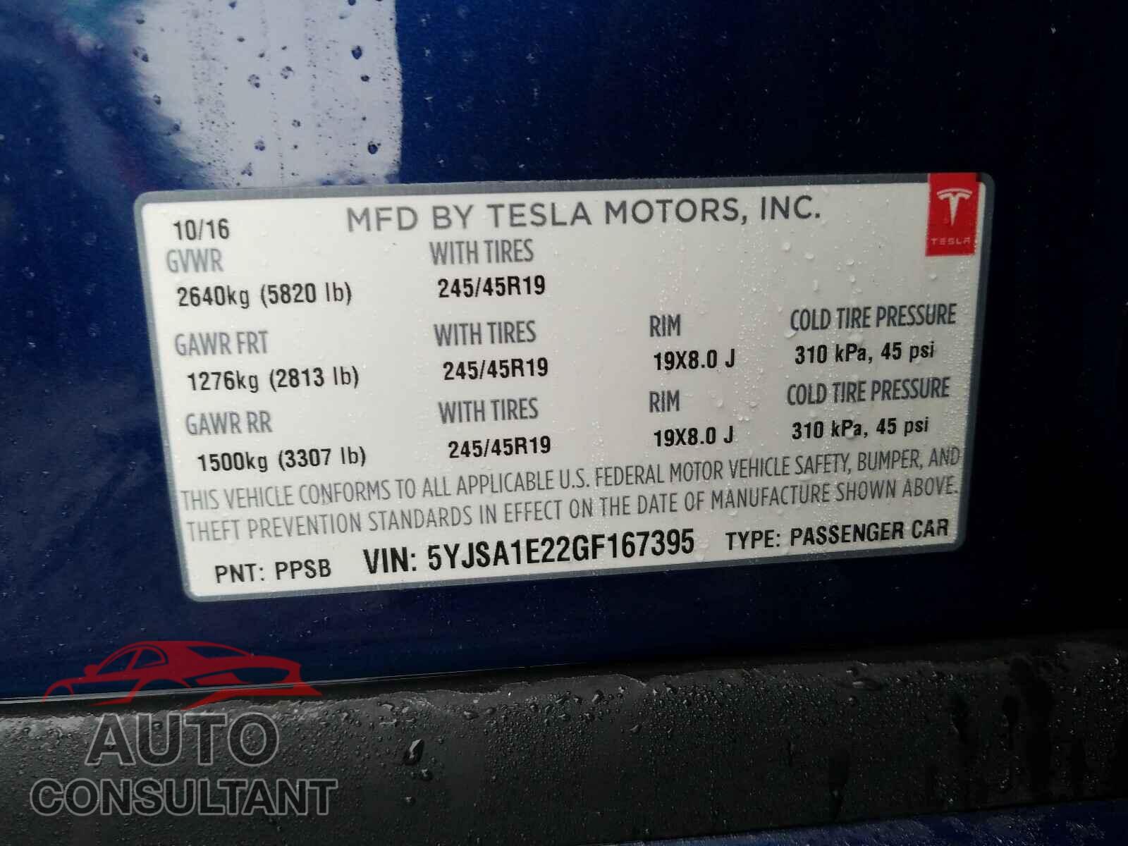 TESLA MODEL S 2016 - 5YJSA1E22GF167395
