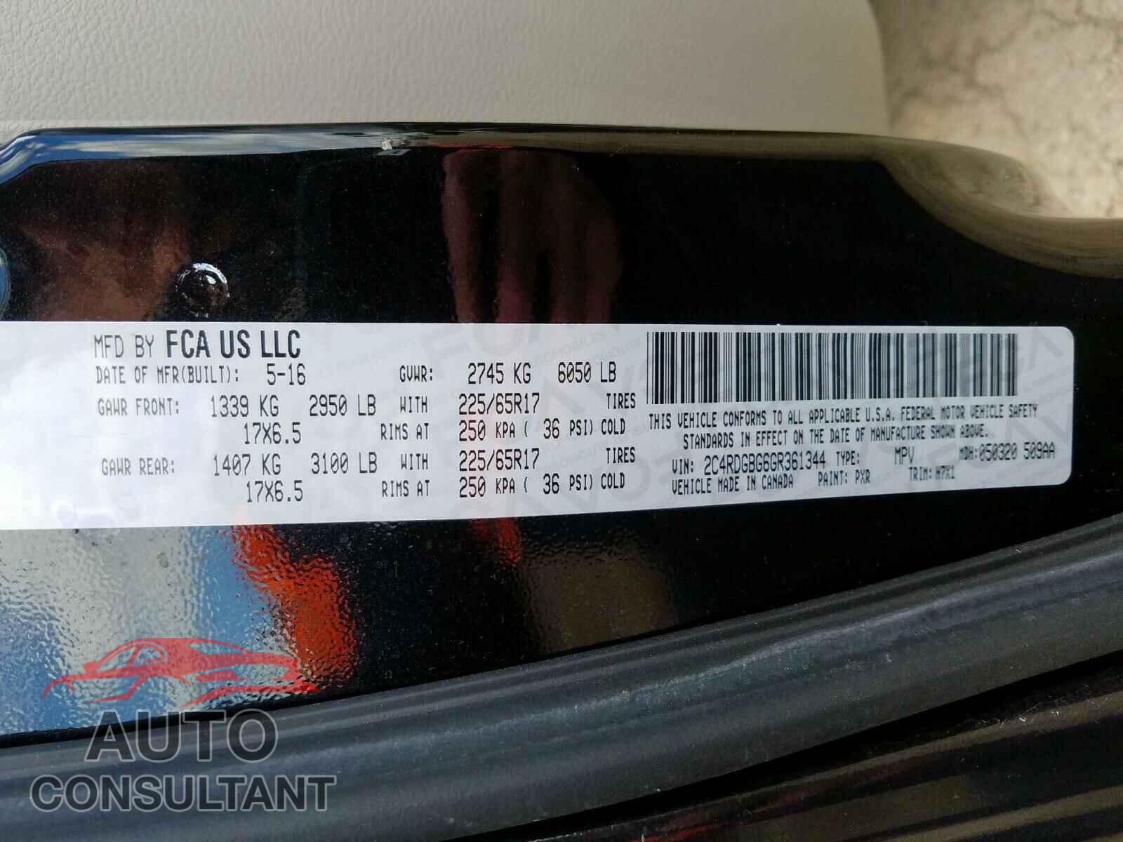 DODGE CARAVAN 2016 - 2C4RDGBG6GR361344