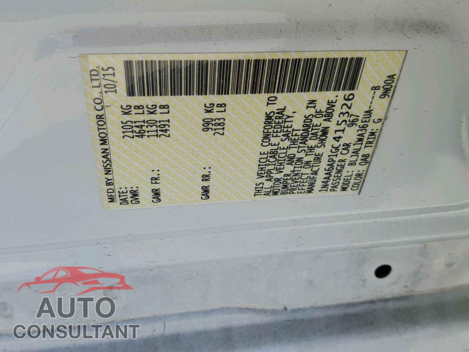 NISSAN MAXIMA 2016 - 1N4AA6AP1GC415326