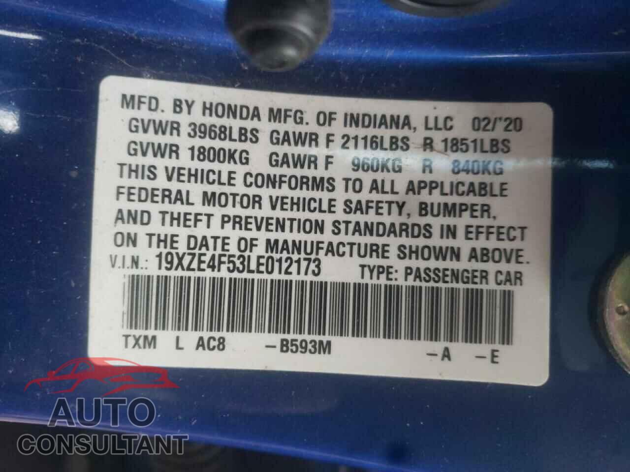 HONDA INSIGHT 2020 - 19XZE4F53LE012173